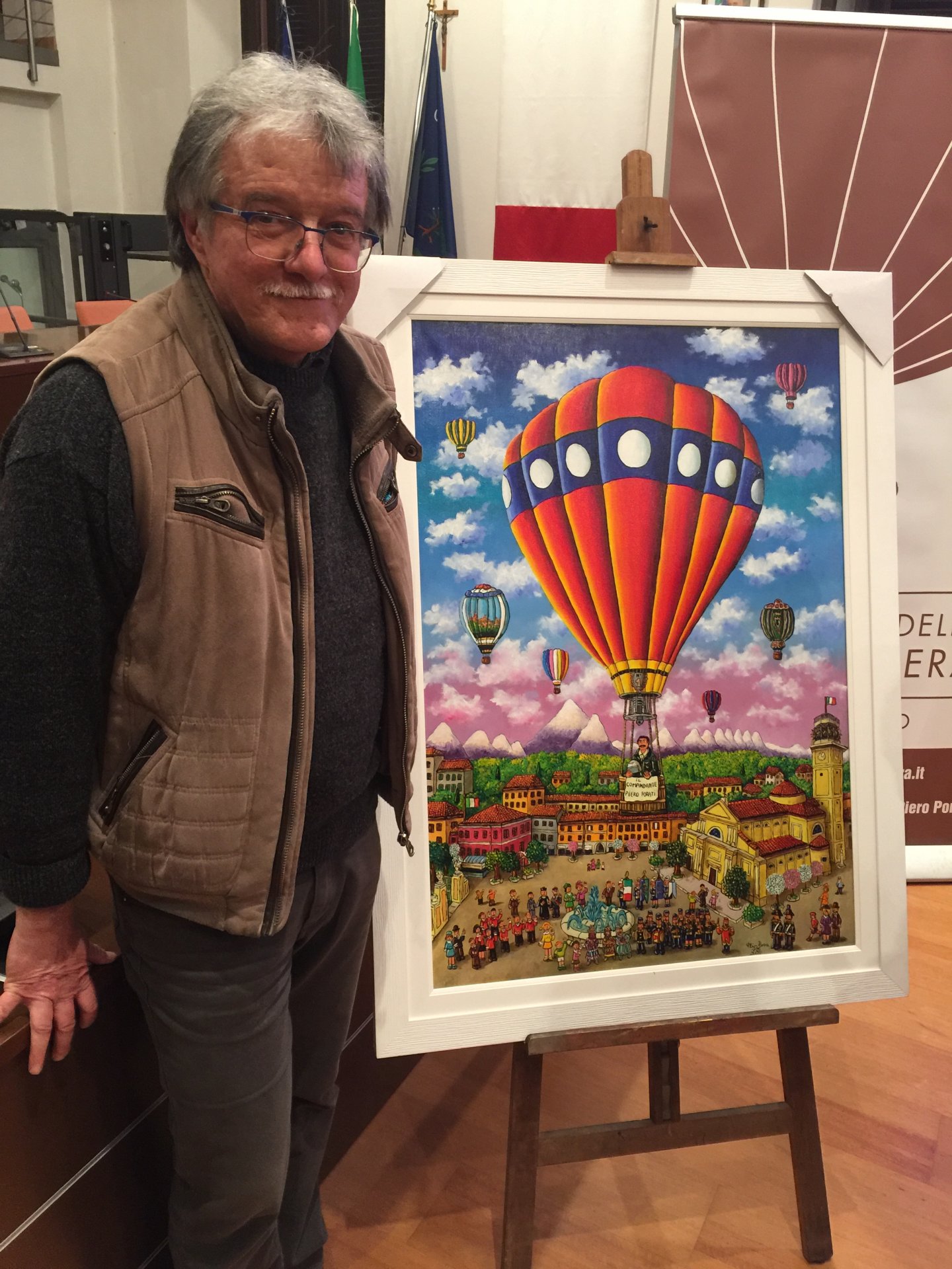 Brugherio 235esimo anniversario primo volo in mongolfiera svelato il dipinto dell'artista Elio Nava